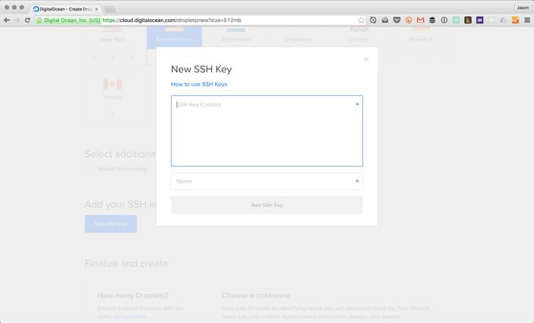 The SSH key field on the Digital Ocean dashboard.