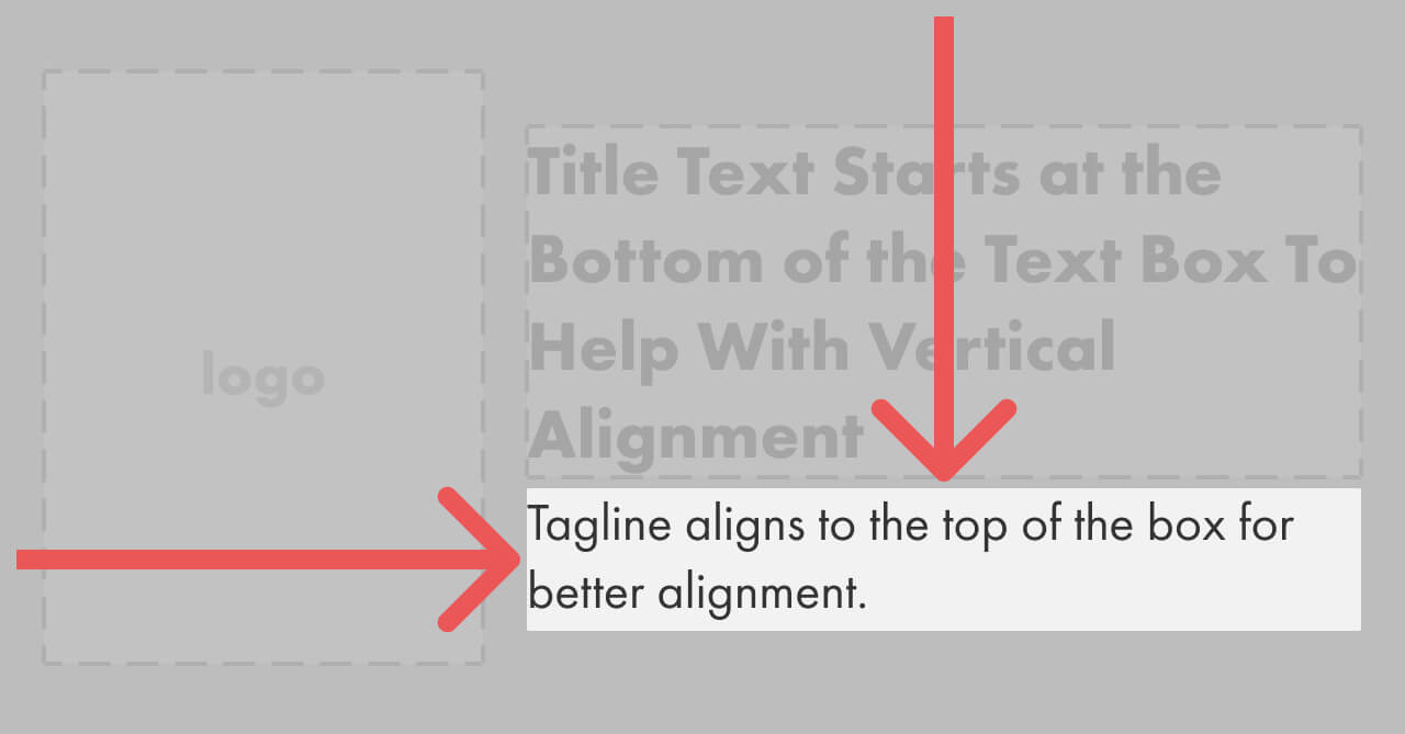 Arrows showing the alignment of the tagline area.